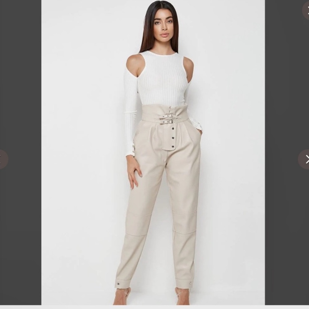 Maniere De Voir faux leather cream pants